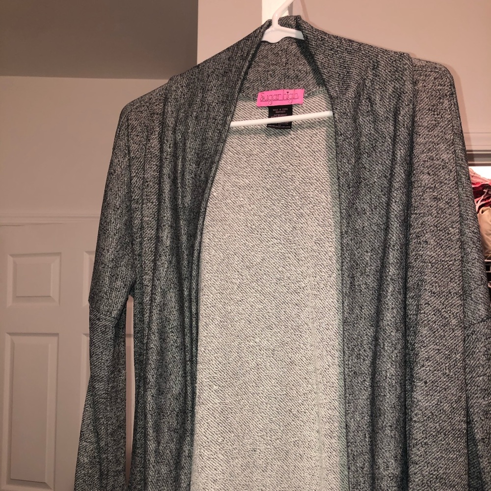 Grey sweater material, cardigan